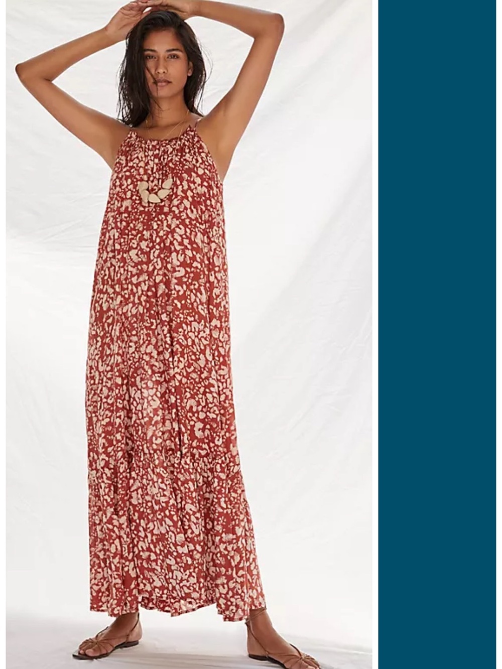 Anthropologie Flounced Maxi Lounge Dress in Cedar XS EUC Oversize Low Back